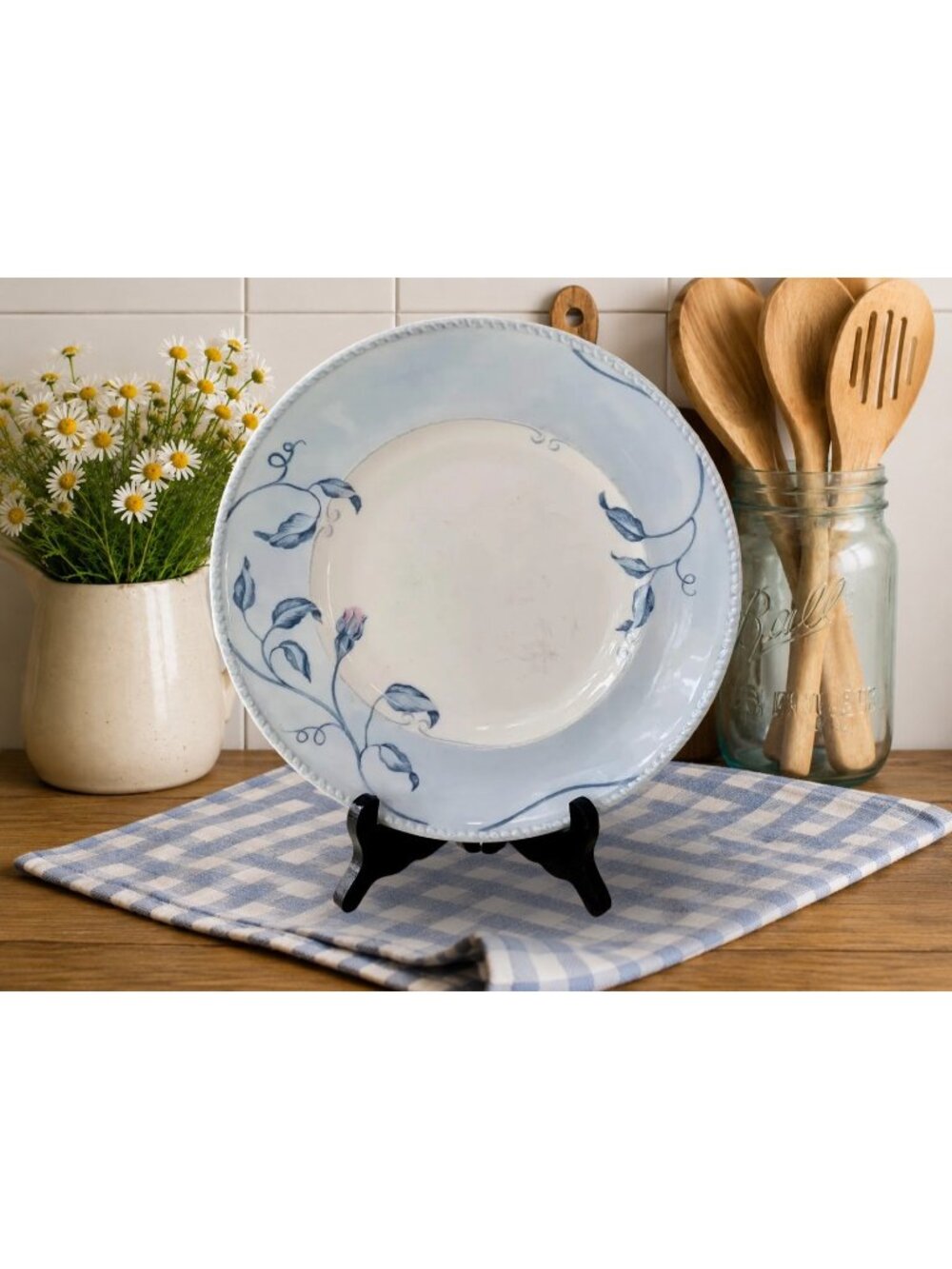 4 Lenox Swedish Lodge Swedish Rose Luncheon Plate 9 1/2" Blue White Louise Le La
